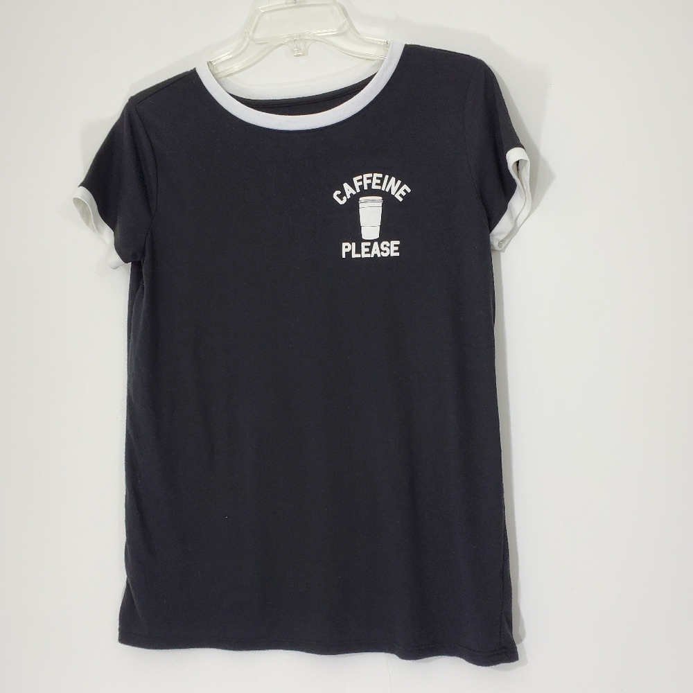 Black "Caffeine Please" Tee, Size Large